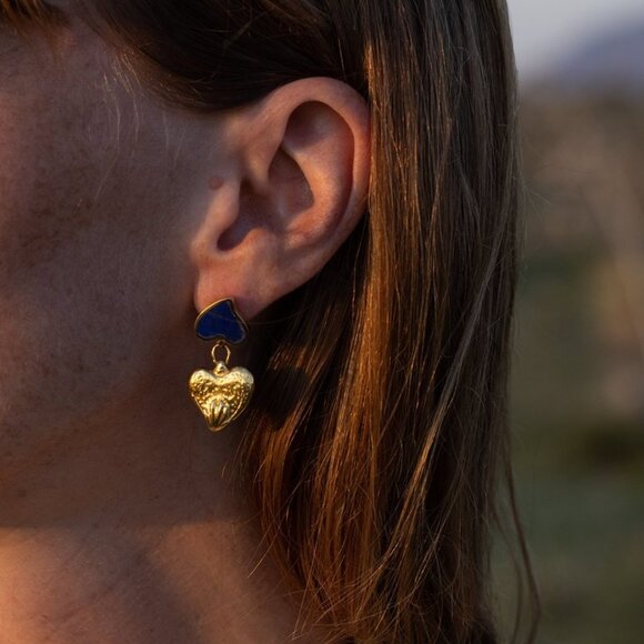 FREE SHIPPING! PAMELA LOVE - Camille Eye Earrings - 14K Gold / Lapis Blue w Box - Picture 7 of 8